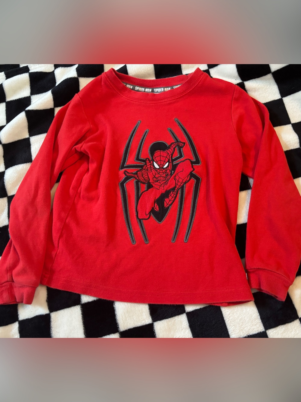 Size 5 spiderman long sleeve shirt(very small spot by collar)